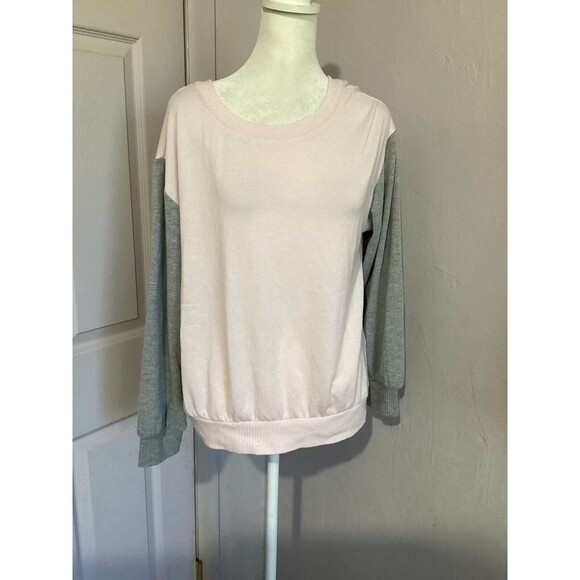 1. State Light Pink and Grey Sweater - Keyhole Tie Back Crewneck M - Picture 1 of 5